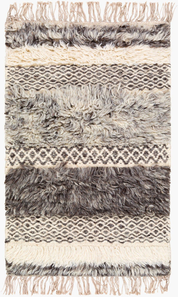 Livabliss Tulum Hand-woven New Zealand Wool Rug with Fringe Bohemian Cottage Farmhouse Accent Beige, Gray 2' x 3' TMU2302-23