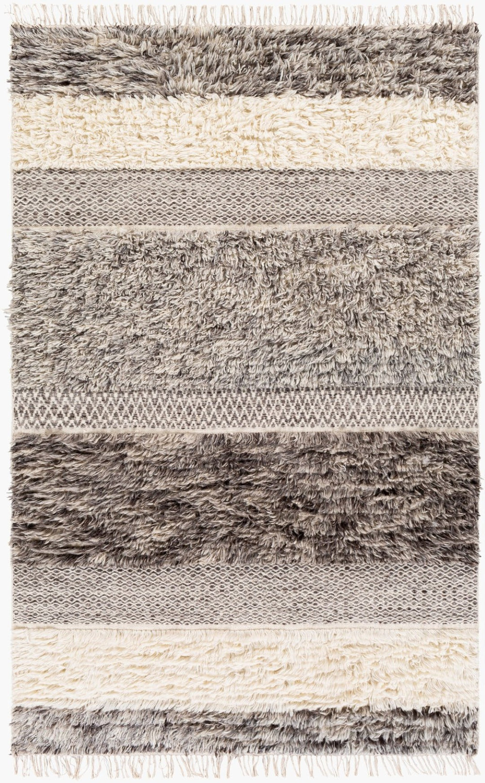 Livabliss Tulum Hand-woven New Zealand Wool Rug with Fringe Bohemian Cottage Farmhouse Accent Beige, Gray 3'6" x 5'6" TMU2302-3656