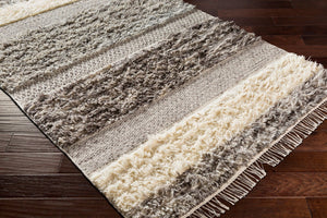 Livabliss Tulum Hand-woven New Zealand Wool Rug with Fringe Bohemian Cottage Farmhouse Accent Beige, Gray 2' x 3' TMU2302-23