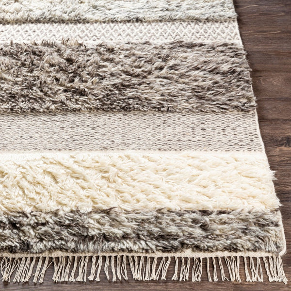 Livabliss Tulum Hand-woven New Zealand Wool Rug with Fringe Bohemian Cottage Farmhouse Accent Beige, Gray 2' x 3' TMU2302-23