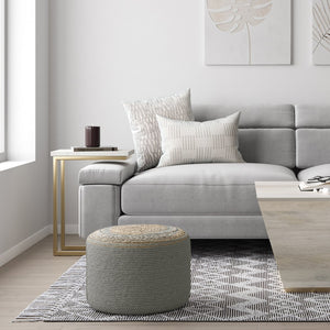 English Elm Serena Hand‑Braided Round Pouf Ottoman in Natural Jute — Durable Supportive Accent Seat for Living Areas Gray B136P159318