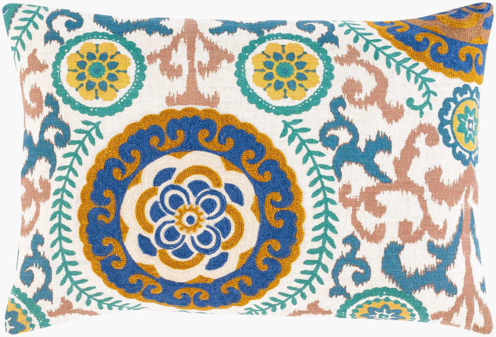 Surya Termez Cottage Style Lumbar Pillow - 14"L X 20"W Soft Polyester & Linen For Cozy Home Décor Emerald Polyester,Linen,Polyester,Linen Tmz003-1420d