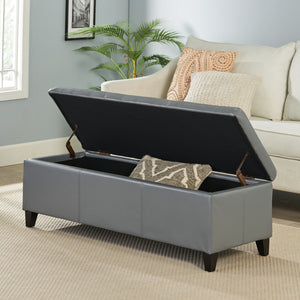 English Elm Glouster Bench Style Pu Leather Storage Ottoman with Soft Close Lid for Bedroom Grey 57742.00GRY