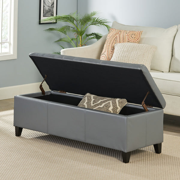English Elm Glouster Bench Style Pu Leather Storage Ottoman with Soft Close Lid for Bedroom Grey 57742.00GRY