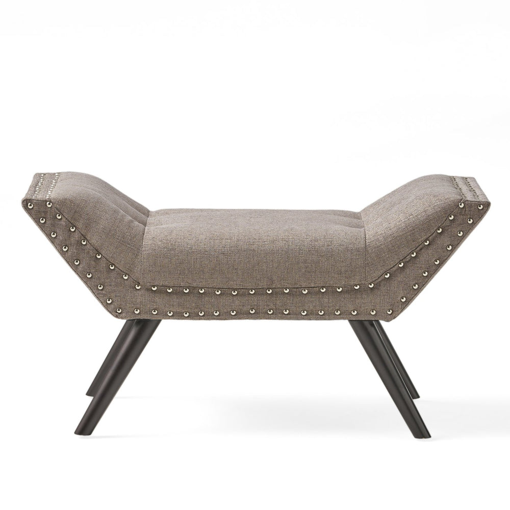 English Elm Christopher Knight Home® - Modern Button Tufted Sitting Bench with Nailhead Trim and Birch Wood Legs — Upholstered Accent Ottoman for Entryway or Living Room Seating Grey 54753.00GRA