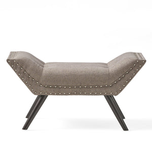 English Elm Christopher Knight Home® - Modern Button Tufted Sitting Bench with Nailhead Trim and Birch Wood Legs — Upholstered Accent Ottoman for Entryway or Living Room Seating Grey 54753.00GRA