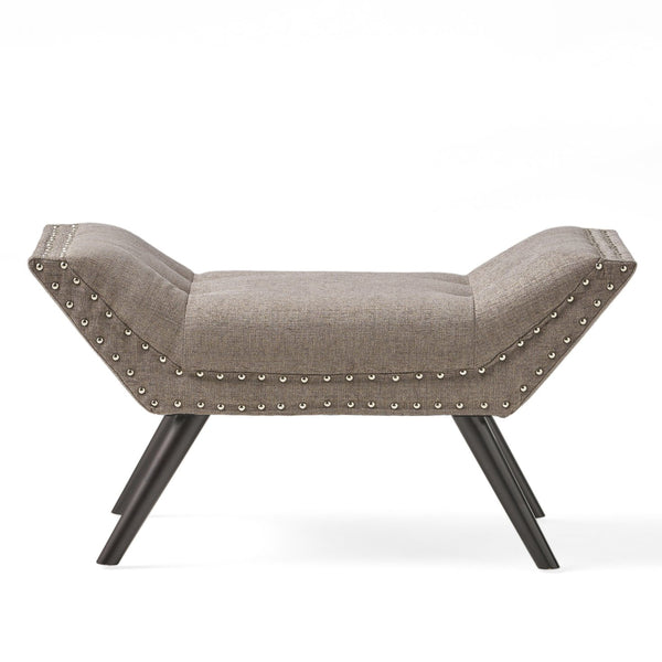 English Elm Christopher Knight Home® - Modern Button Tufted Sitting Bench with Nailhead Trim and Birch Wood Legs — Upholstered Accent Ottoman for Entryway or Living Room Seating Grey 54753.00GRA