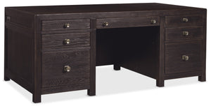 Hooker Furniture Driftwood Executive Desk With Buckboard Sun-Faded Oak Finish, 7-Drawer Storage, Locking Files Dark Wood 6820-10462-99