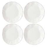 Blue Bay Porcelain 4-Piece Dinner Plate Set with Gold Accents, Dishwasher Safe