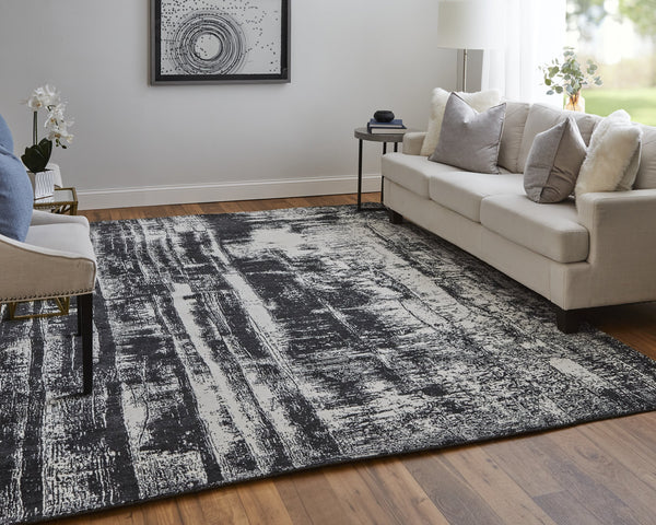 Feizy Rugs Cod8929f Coda Abstract Hand-woven Wool & Viscose Rug - Bold Modern Design With High-low Pile Sheen Finish Black,White Wool,Viscose Cod8929fblkwhtc50