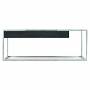 Bernhardt Bernhardt Beacon Cocktail Table — Distressed Pine Drawer & Polished Stainless Frame, Sculptural Storage (52"W) 303021C