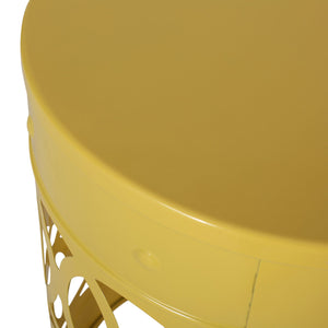 English Elm Outdoor Powder-coated Iron Nesting Accent Tables Set of 2 Laser-cut Circle Design Yellow 73606.00YLW