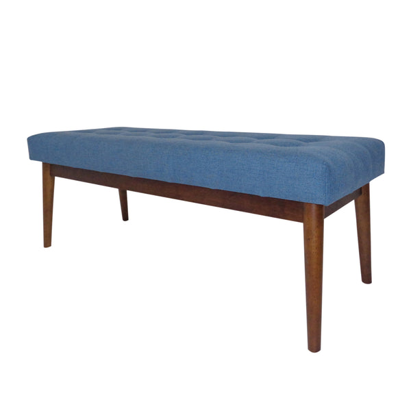 English Elm Christopher Knight Home® - Mid-Century Upholstered Storage Bench with Button-Tufted Top, Walnut Legs, Handcrafted Accent Seat Blue 61147.00BLU