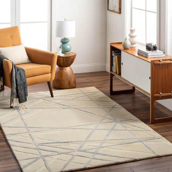 Surya Tallinn 2' X 3' Handmade Area Rug - Luxurious Viscose & Wool Blend, Modern Design For Elegance Light Beige Wool,Viscose Tnl2307-576