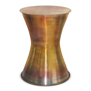 English Elm Kenton Handcrafted Metal Side Table in Tarnished Brass Finish — Hourglass Accent End Table, 15" B136P159003