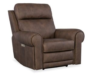 Hooker Furniture Duncan Power Recliner With Zero-Gravity Recline, Power Headrest & Lumbar, Usb Port, Nailhead Trim Medium Brown SS635-PHZL1-088