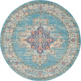 Nourison Passion PSN03 Machine Made Power-loomed Ornamental Border Indoor Only Bohemian Vintage Rug Light Blue, Ivory Light Blue 100% Polypropylene 99446477576