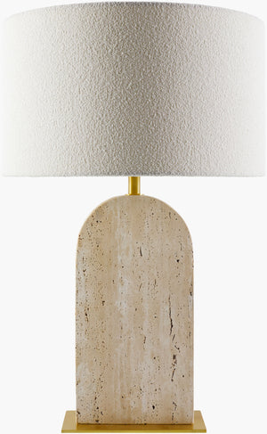 Surya Tenor 24" Tall Accent Table Lamp - Elegant Minimalist Design With Travertine Body & Linen Shade Body, Beige,Base, Metallic ,Brass,Shade, White,Cord, Black Travertine,Iron,Linen,Polyester Tno-001