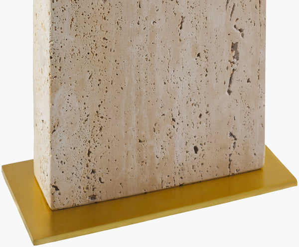 Surya Tenor 24" Tall Accent Table Lamp - Elegant Minimalist Design With Travertine Body & Linen Shade Body, Beige,Base, Metallic ,Brass,Shade, White,Cord, Black Travertine,Iron,Linen,Polyester Tno-001