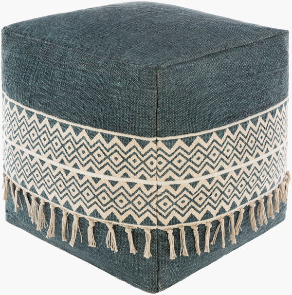 Surya Tanya Global-inspired 18” Pouf - Elegantly Woven Cotton & Polybeads For Eclectic Home Decor Charm Blue Cotton,Cotton,Polybeads Tnpf001-181818