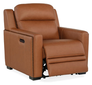 Hooker Furniture Mckinley Power Recliner With Motorized Recline, Adjustable Headrest & Lumbar, Usb Charging, Leather Finish Brown SS105-PHL1-065