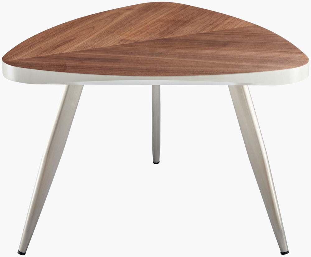 Surya Trinity Modern Minimalist End Table - 18"H X 26"W X 26"D, Durable Wood & Stainless Steel Design Top, Brown,Base, Metallic ,Nickel Walnut Veneer,Stainless Steel Tnt-002