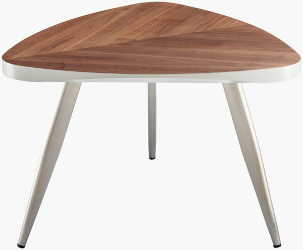 Surya Trinity Modern Minimalist End Table - 18"H X 26"W X 26"D, Durable Wood & Stainless Steel Design Top, Brown,Base, Metallic ,Nickel Walnut Veneer,Stainless Steel Tnt-002