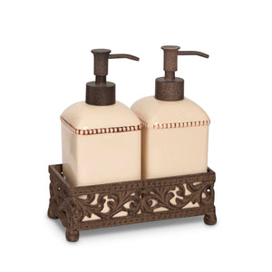 Acanthus Stoneware Soap/Lotion Dispensers, Set of 2 with Base EAW31511 Park Hill