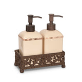 Acanthus Stoneware Soap/Lotion Dispensers - Set of 2 with Base