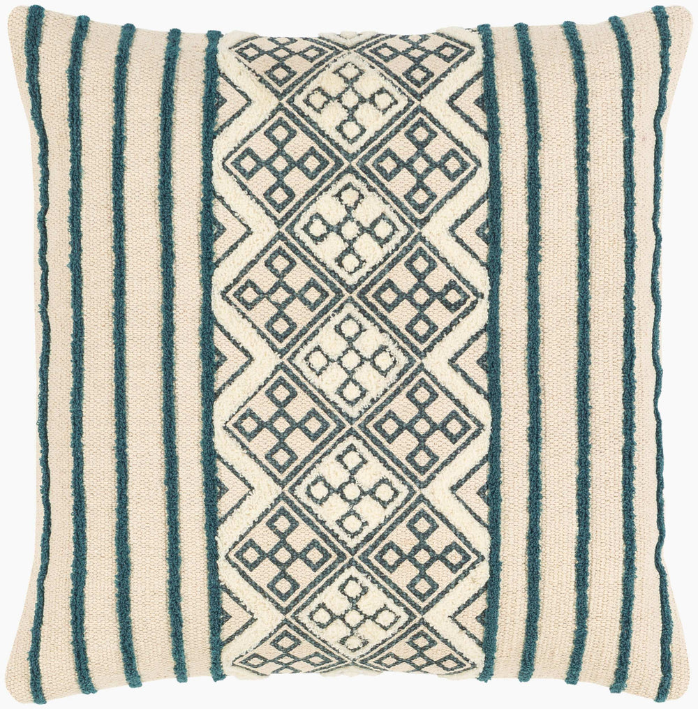 Surya Tanya 20" X 20" Elegant Cotton Accent Pillow – Handcrafted In India For Luxurious Home Decor Charm Blue Cotton,Cotton Tny001-2020p