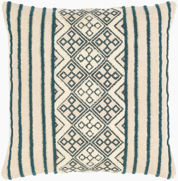 Surya Tanya 20" X 20" Elegant Cotton Accent Pillow – Handcrafted In India For Luxurious Home Decor Charm Blue Cotton,Cotton Tny001-2020p