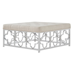 Homelegance By Top-Line Siobhan Chrome Quatrefoil Base Square Ottoman Chrome Metal