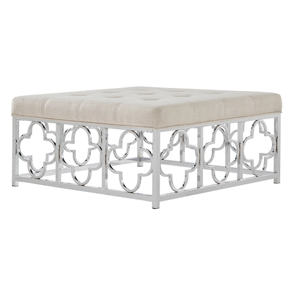 Homelegance By Top-Line Siobhan Chrome Quatrefoil Base Square Ottoman Chrome Metal