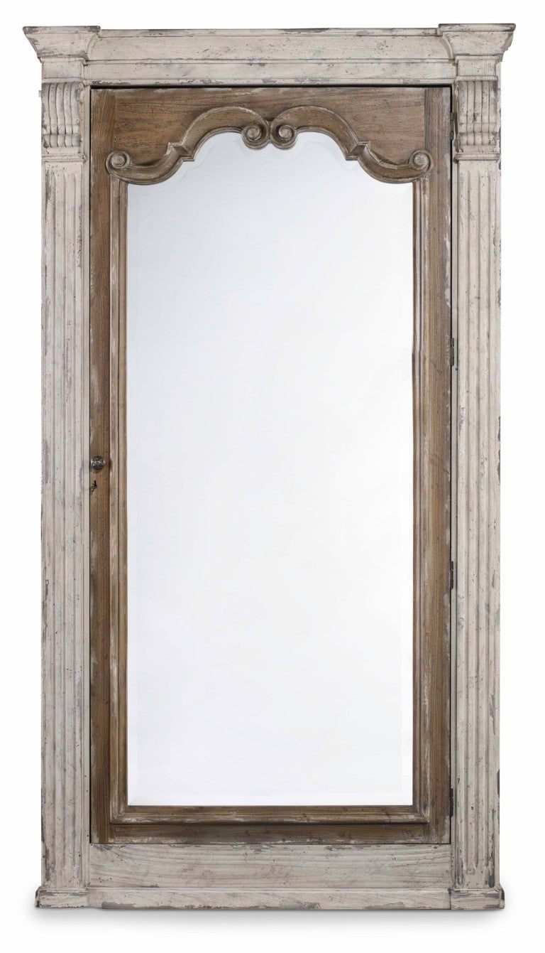 Hooker Furniture Chatelet Caramel Froth Floor Mirror With Locking Jewelry Armoire, Felt-Lined Vintage Storage 5351-50003