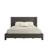 Homelegance By Top-Line Magnolia Nailhead Wingback Tufted Upholstered Bed Dark Grey Linen