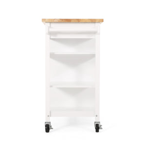 English Elm Christopher Knight Home® - Kitchen Island Cart with Solid Rubberwood Top, 41.75" Mobile Island with Drawer, Cabinet, Shelves & Wheels White 67756.00NATWHT