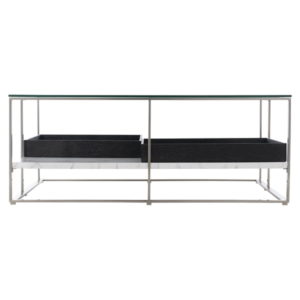 Bernhardt Bernhardt Sculptural Lafayette Cocktail Table With Floating Glass Top, Faux Marble Shelf & Trays 408011