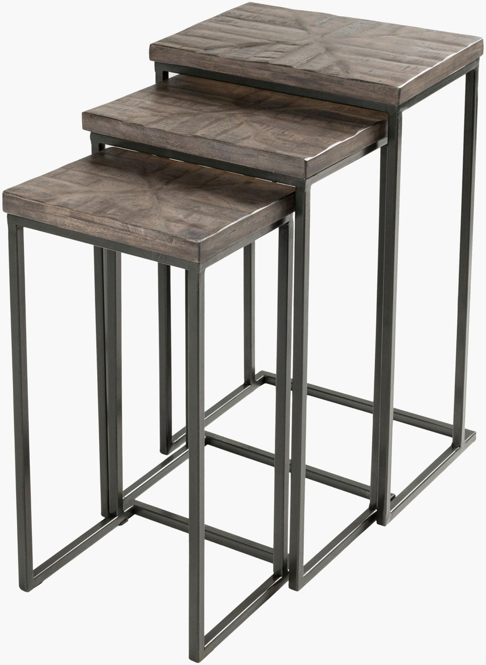 Livabliss Troyes Solid Wood Nesting End Tables Set of Three with Steel Accents for Living Room TOE001-SET