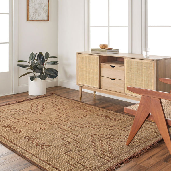 Livabliss Touareg Handwoven Jute Leather Flatweave Area Rug Artisan Fringe Living Room Accent TOG2303-912