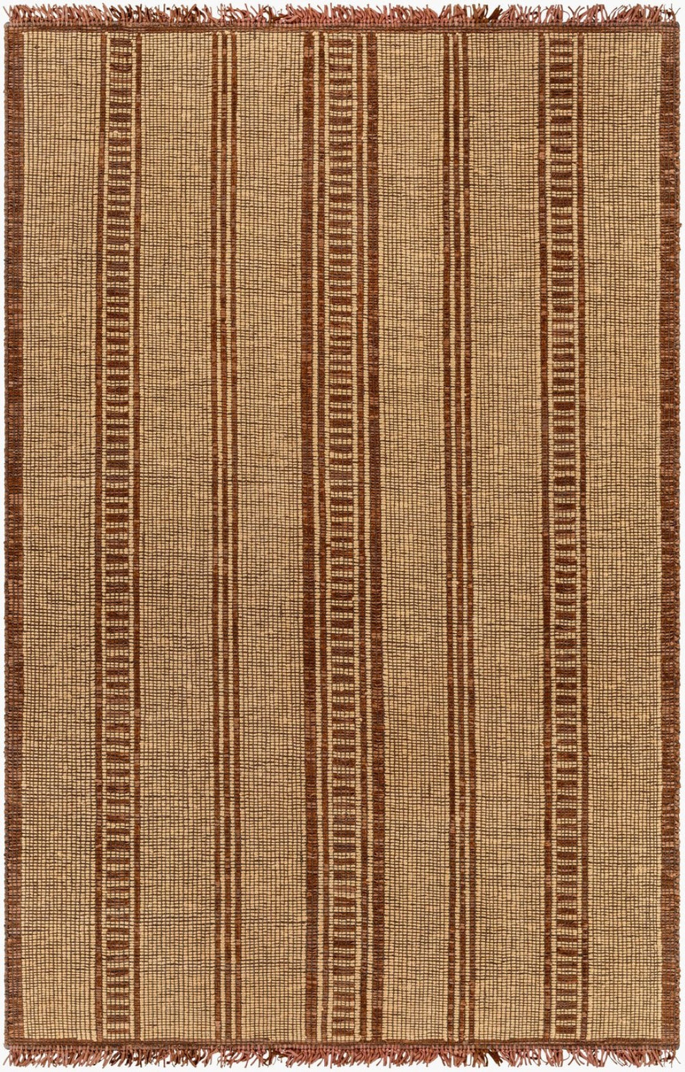 Livabliss Touareg Handwoven Jute Leather Flatweave Area Rug Bohemian Artisan Natural Fringe Accent Mustard, Brown 9' x 12' TOG2306-912
