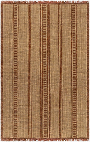 Livabliss Touareg Handwoven Jute Leather Flatweave Area Rug Bohemian Artisan Natural Fringe Accent Mustard, Brown 9' x 12' TOG2306-912