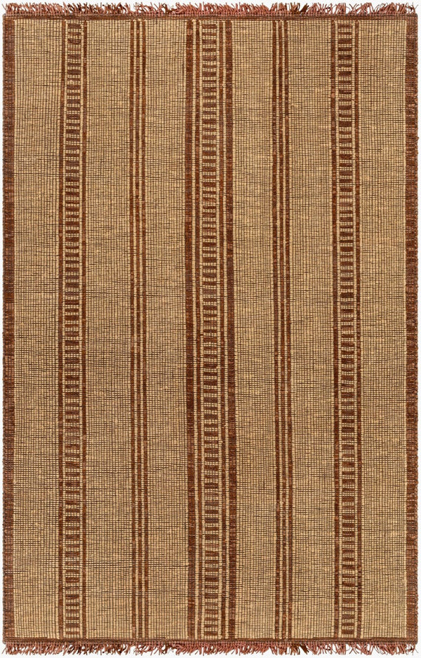 Livabliss Touareg Handwoven Jute Leather Flatweave Area Rug Bohemian Artisan Natural Fringe Accent Mustard, Brown 9' x 12' TOG2306-912