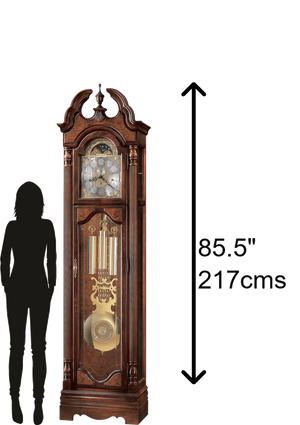Hekman Furniture 611017 Langston Grandfather Clock - Exquisite Windsor Cherry Finish With Illuminated Moon Phase Dial Windsor Cherry Langston Grandfather Clock 611017