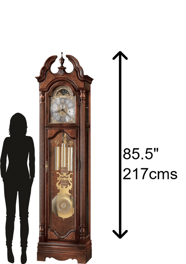 Hekman Furniture 611017 Langston Grandfather Clock - Exquisite Windsor Cherry Finish With Illuminated Moon Phase Dial Windsor Cherry Langston Grandfather Clock 611017