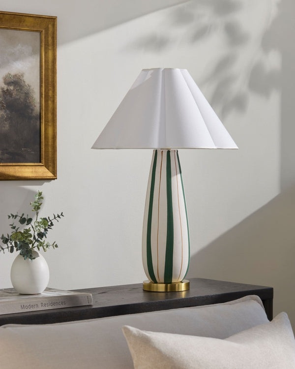 Surya Tohen Ceramic Arts and Crafts Table Lamp with Linen Shade for Warm Ambient Glow TOH-001