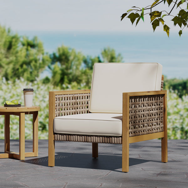 English Elm Christopher Knight Home® - Joliet Teak Acacia Wood Outdoor Club Chair with Woven Wicker Accents, Weather-Resistant 400lb Capacity 70146.00BGE