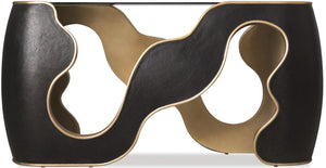 Hooker Furniture Melange Smoked Glass Console Table With Matte Black Frame And Gold Accents — Minimalist Luxe Statement 628-85721-99