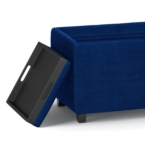 English Elm Avalon Storage Ottoman - Luxurious Blue Velvet With Hidden Storage & Versatile Serving Trays B136P158251