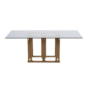 VIG Furniture Token Smoked Grey Glass Dining Table With Rose Gold Stainless Steel Base, Seats 6-8, 78"W Stylish VGVCT816