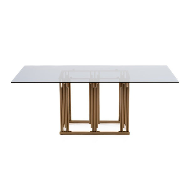 VIG Furniture Token Smoked Grey Glass Dining Table With Rose Gold Stainless Steel Base, Seats 6-8, 78"W Stylish VGVCT816